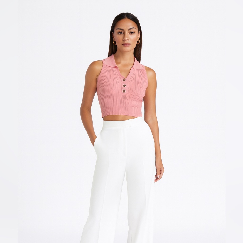 Blush Button-Up Ribbed Crop Top NWOT